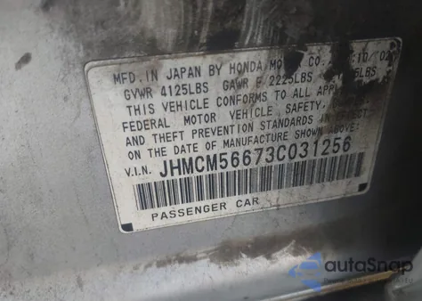 2003 Honda Accord 2.4 Ex z USA, uszkodzony, nr VIN JHMCM56673C031256